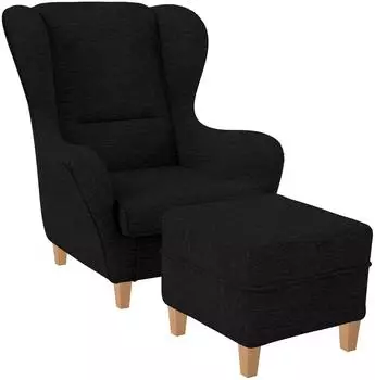 Supellex Sofia Ohrensessel mit Hocker, Vienna, schwarz
