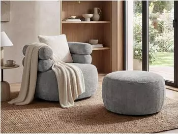 Beautysofa NANO Drehsessel-Set mit Hocker und Zierkissen, hellgrau, Textil (NANO)