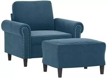 vidaXL Sessel mit Hocker, Samt, blau, 60 cm (3201214)