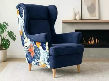 Beautysofa Havana Ohrensessel skandinavischer Stil, dunkelblau, Buchenbeine (Havana)