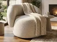 SESSEL Mao, Drehsessel mit runder Form, Beige, Chenille-Stoff