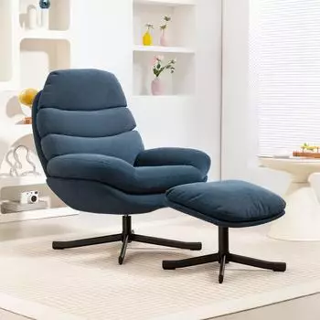 HomCom Relaxsessel mit Hocker Chenille-Stoff, blau (83B-547V00BU)