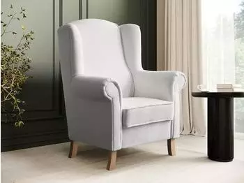 Beautysofa LEONARDO Ohrensessel Bouclé hellbeige, Holzbeine Buche (800000914521)