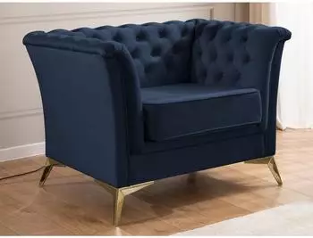 S-Style M&ouml;bel Chesterfield-Sessel Whitby Samt marineblau, goldene F&uuml;&szlig;e