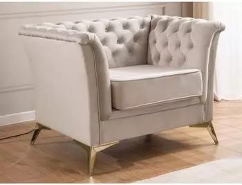 S-Style M&ouml;bel Chesterfield-Sessel Whitby Samt, beige, goldene F&uuml;&szlig;e