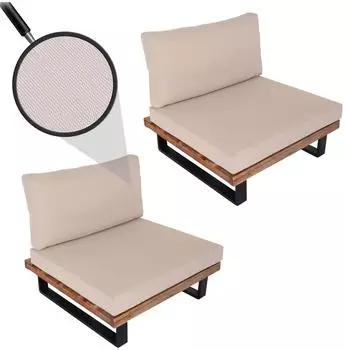 MCW Lounge-Sessel H54 2er-Set, Akazie/Alu, hellbraun, Polster beige (MCW-H54)