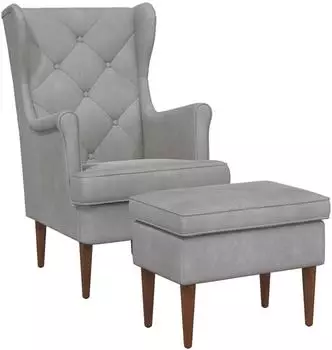vidaXL Sessel mit Fu&szlig;hocker, 2-tlg., hellgrau, Samt (3418847)