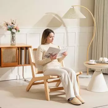 HomCom Relaxsessel ohne Armlehne, Rattan-R&uuml;ckenlehne, Holzrahmen