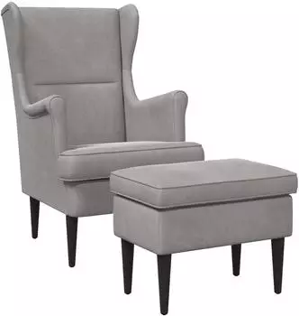 vidaXL Sessel mit Fu&szlig;hocker, 2-tlg., hellgrau, Samt (3418816)