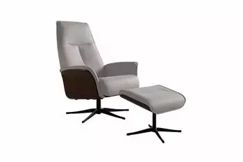 Kawola FERREIRA Relaxsessel Drehsessel, Leder, grau, mit Hocker (KA340015L1)