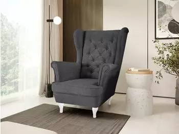 Beautysofa Falco Chesterfield-Sessel Stoff, dunkelgrau, wei&szlig;e Holzbeine