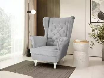 Beautysofa Falco Chesterfield-Sessel hellgrau, weiße Holzbeine (800000914548)