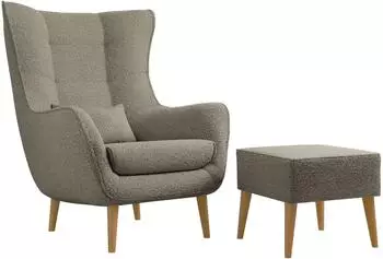 Mirjan24 Estjano Boucle Polstersessel mit Fußbank, hellbraun (800001471846)
