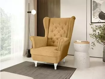 Beautysofa Falco Chesterfield-Sessel, gelb, weiße Holzbeine (800000914542)