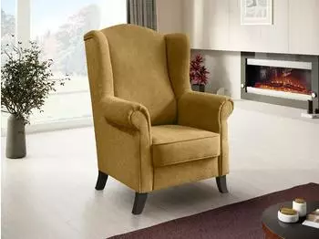 Beautysofa Leonardo Ohrensessel Pl&uuml;sch, senfgelb, Holzbeine Wenge (800000858648)
