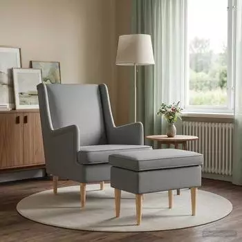 vidaXL Sessel mit Fu&szlig;hocker 2 Stk., hellgrau, Stoff (3418811)