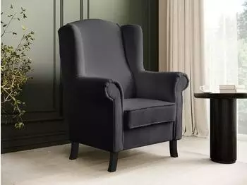 Beautysofa Leonardo Ohrensessel Boucl&eacute; dunkelgrau, Holzbeine Wenge