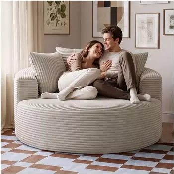 TecTake Relaxsessel "Love" Samtcord, beige, Premiumschaumstoff (&Oslash; 127cm)