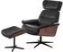 MCA Furniture MANILA Relaxsessel mit Hocker, schwarz, Walnuss Dekor, Leder