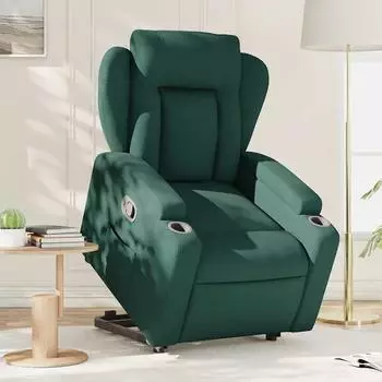 vidaXL Relaxsessel mit Aufstehhilfe, dunkelgr&uuml;n, Stoff (3204488)