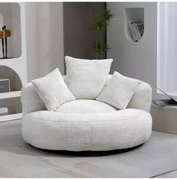 OKWISH Runder Drehsessel mit hoher R&uuml;ckenlehne und 3 Kissen, Chenille, beige, 108x108x52cm