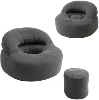 SoBuy Lounge-Sessel mit Hocker, Cordstoff, dunkelgrau (FST100-DG)
