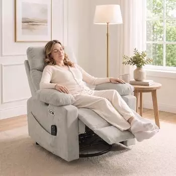HomCom Elektrischer Relaxsessel 270&deg; drehbar, Massage & W&auml;rme, hellgrau