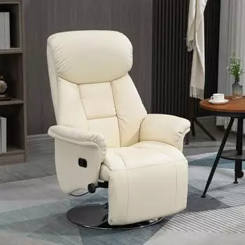 HomCom Relaxsessel drehbar, manuell verstellbar, Kunstleder cremewei&szlig;