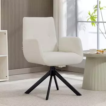 HomCom Drehbarer Loungesessel mit Armlehne, Wolle-Leinenoptik, cremewei&szlig;