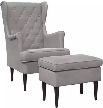 vidaXL Sessel mit Fu&szlig;hocker, 2 Stk., hellgrau, Samt (3418820)