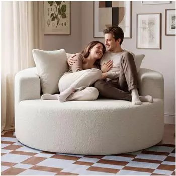TecTake Relaxsessel "Love" Boucl&eacute;-Bezug, creme, mit 3 Kissen