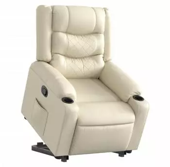 vidaXL Relaxsessel mit Aufstehhilfe, creme, Kunstleder (3206552)