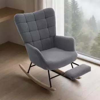 Stilvora Schaukelstuhl mit Fu&szlig;st&uuml;tze, Sherpa-Fleece, grau