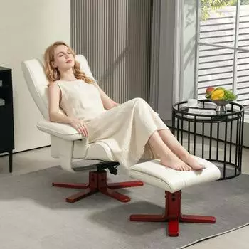 HomCom Relaxsessel mit Hocker, Liegefunktion, Wippfunktion, cremeweiß
