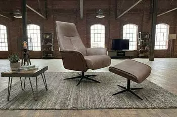 Kawola FERREIRA Relaxsessel Drehsessel Lederfaserstoff anthrazit mit Hocker