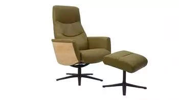 Kawola VANITAS Relaxsessel Drehsessel, Leder olivgr&uuml;n, mit Hocker (KA476134L1)