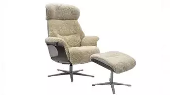 Kawola TOSAR Relaxsessel drehbar, Schaffell, beige, mit Hocker (KA182133F2)