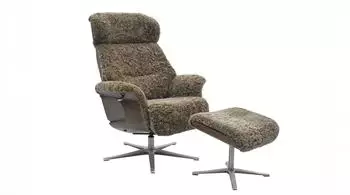 Kawola TOSAR Relaxsessel drehbar, Schaffell, grau, mit Hocker (KA182135F1)