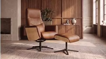 Kawola VANITAS Relaxsessel Drehsessel, Leder braun, mit Hocker (KA476133L2)