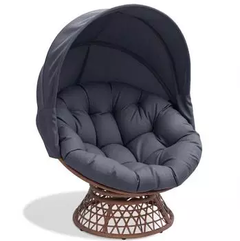 Comhoma Papasan-Sessel drehbar mit rundem Kissen, Rattan, grau