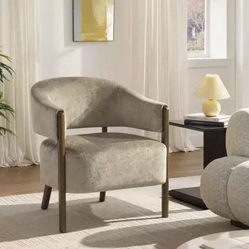 HomCom Loungesessel Chenille-Optik, Holzbeine, hellbraun