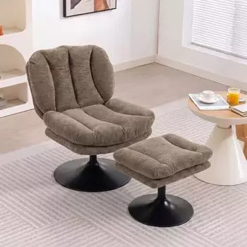 HomCom Loungesessel 360&deg; drehbar mit h&ouml;henverstellbarem Hocker, Samtoptik, braun