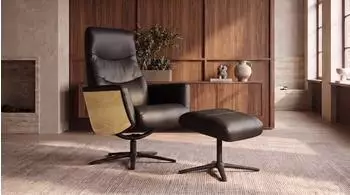 Kawola VANITAS Relaxsessel Drehsessel, Leder schwarz, mit Hocker (KA476131L1)