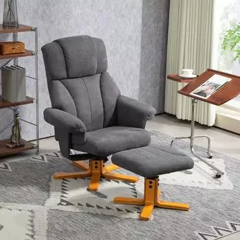 HomCom Relaxsessel mit Liegefunktion und Hocker grau (DE83B-111V00CG0431)