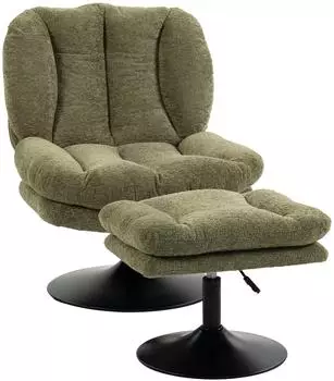 HomCom Loungesessel 360° drehbar mit höhenverstellbarem Hocker, Raindrop-Samt, grün