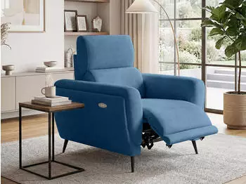 Beautysofa Comfort Relaxsessel elektrisch verstellbar, blau, Velours (800001618260)
