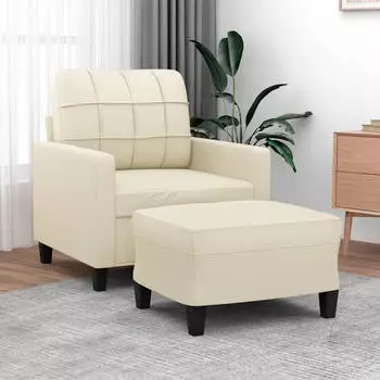 vidaXL Sessel mit Hocker, Kunstleder, creme, 60cm (3201010)