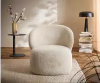 DELIFE Loungesessel Pulo 80x80 cm Pl&uuml;sch Creme-Wei&szlig;, Cocktailsessel