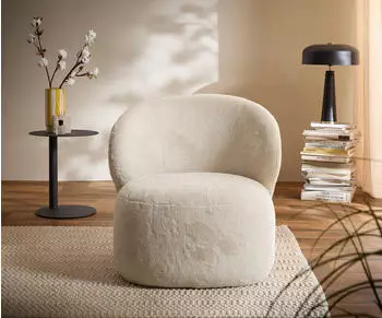 DeLife Pulo Loungesessel Pl&uuml;sch creme-wei&szlig; 80x80cm (39519)