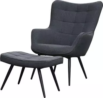 Mid.you Uta Sessel mit Hocker, Webstoff, dunkelgrau (002047008009)